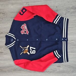 Polo Ralph Lauren kids bear varsity jacket red/navy colorblock size M